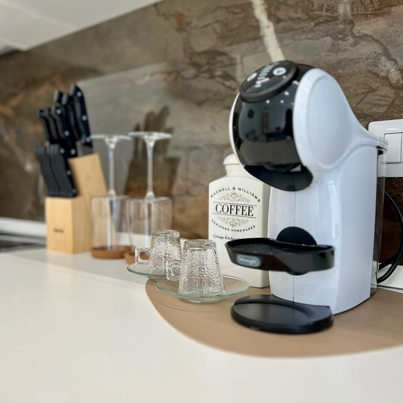 The coffee corner with kettle and espresso maker