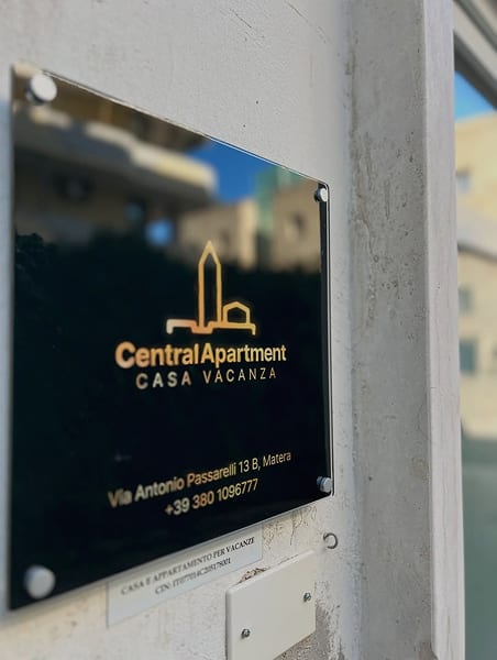 The apartment's entrance sign